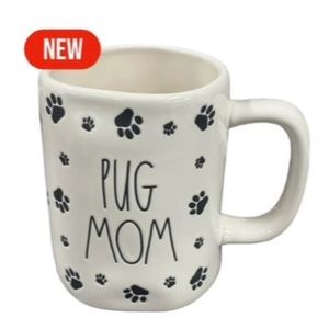 Rae Dunn “PUG MOM” mug! New 2024 Release. White w/black paws prints front/back.